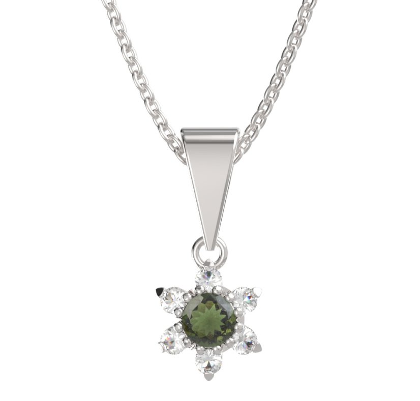 BG přívěšek 978 Stříbro 925 - rhodium Vltavín a  kubický zirkon