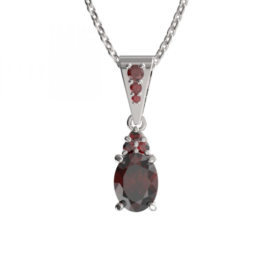 BG přívěs s centrálním oválným kamenem 712* Stříbro 925 - rhodium Granát