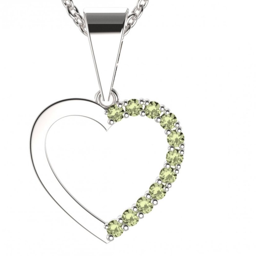 BG zlatý přívěšek srdíčko 1264 Bílé zlato - 585 Zelený kubický zirkon