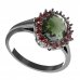 BG prsten přírodní granát  960 - Kov: Stříbro 925 - rhodium, Kámen: Vltavín a granát