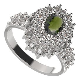 BG prsten 243-X oválného tvaru Stříbro 925 - rhodium Vltavín a  kubický zirkon