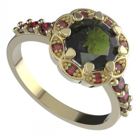 BG prsten kulatý 993-Z Stříbro 925 - pozlacené Vltavín a granát