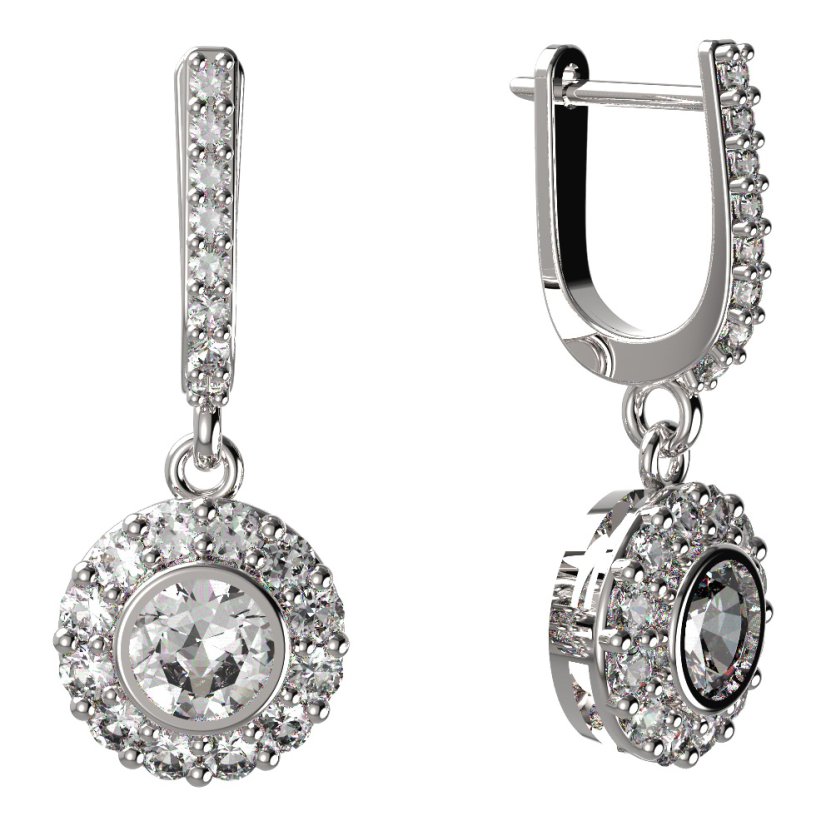 BG zlaté náušnice -  744 Bílé zlato - 585 Bílý kubický zirkon