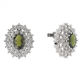 BG náušnice ovál -  001 Stříbro 925 - rhodium Vltavín a  kubický zirkon