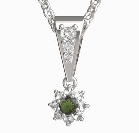 BG vltavín přívěšek 886 Bílé zlato - 585 Vltavín a diamant