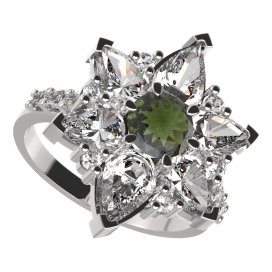 BG prsten 409-Z solitérního tvaru Stříbro 925 - rhodium Vltavín a  kubický zirkon