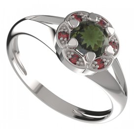 BG prsten kulatý 994-V Stříbro 925 - rhodium Vltavín a granát