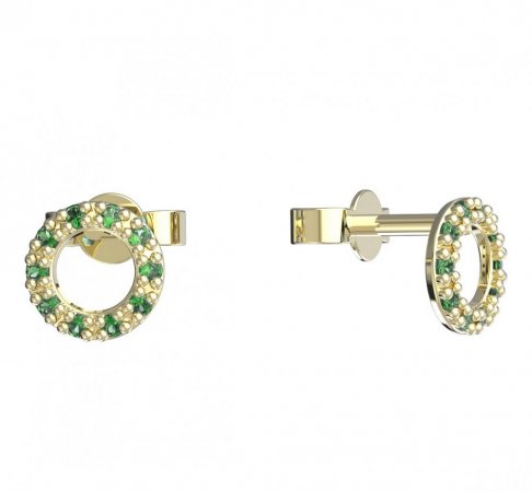 BeKid, Gold kids earrings -836 - Switching on: Puzeta, Metal: Yellow gold 585, Stone: Green cubic zircon