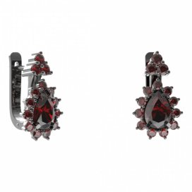 BG náušnice s centrálním kapkovitým kamenem 509-87 Stříbro 925 - ruthenium (30-90dní) Granát