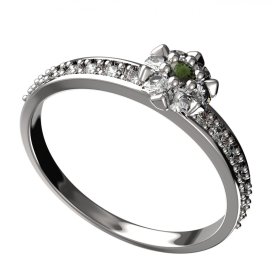 BG vltavínový prsten 879E Bílé zlato - 585 Vltavín a diamant