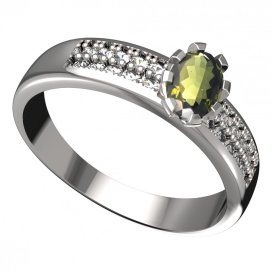BG vltavínový prsten 560F Bílé zlato - 585 Vltavín a diamant