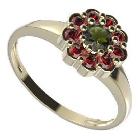 BG prsten kulatý 453-I Žluté zlato - 585 Vltavín a granát