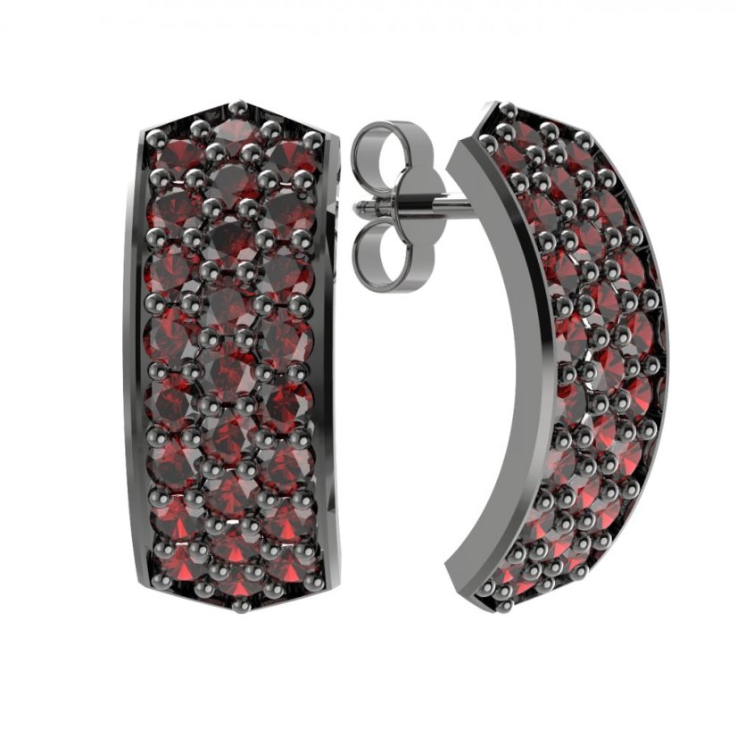 Stříbrné náušnice s českým granátem, ruthenium, puzety – 861