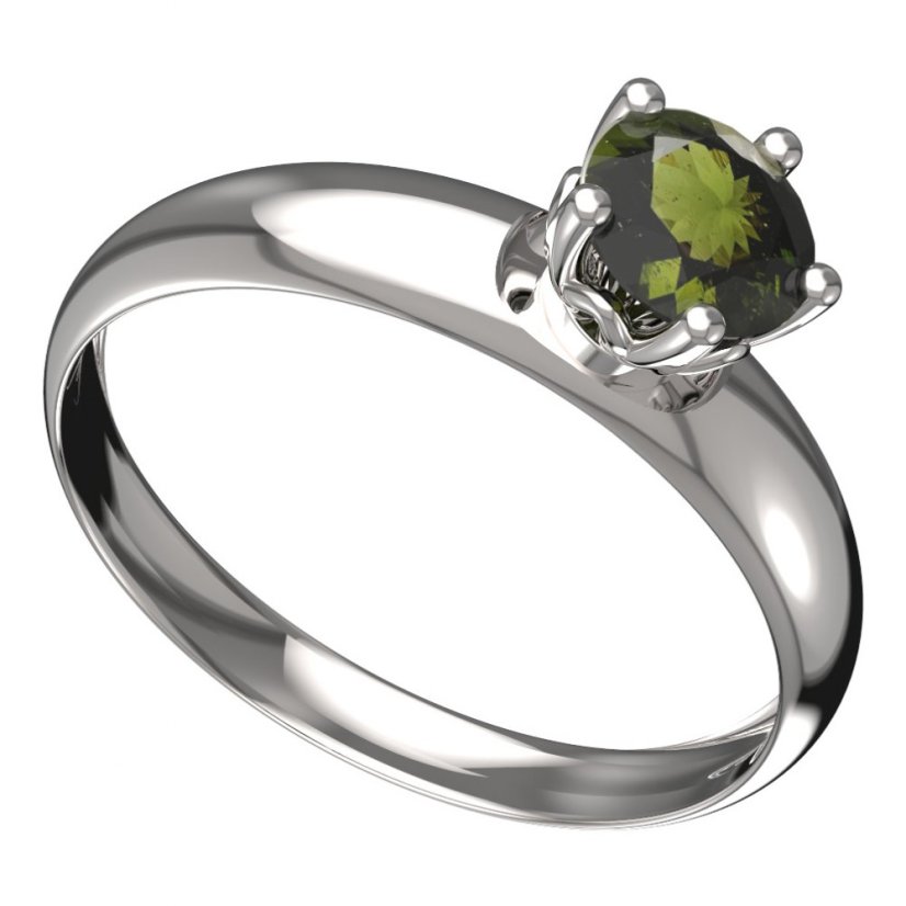 BG vltavínový prsten 875T Bílé zlato - 585 Vltavín