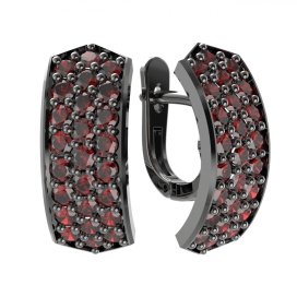 Stříbrné náušnice s českým granátem, ruthenium, anglické zapínání – 861