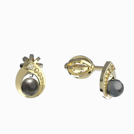 BeKid dětské náušnice 1242 s černou perlou - Zapínání: Šroubek, Kov: Žluté zlato 585, Kámen: Diamant
