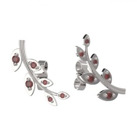 BG granátové náušnice větvička 1405 Bílé zlato - 585