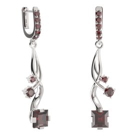 BG náušnice s centrálním čtvercovým kamenem 496-P93 Stříbro 925 - rhodium Granát